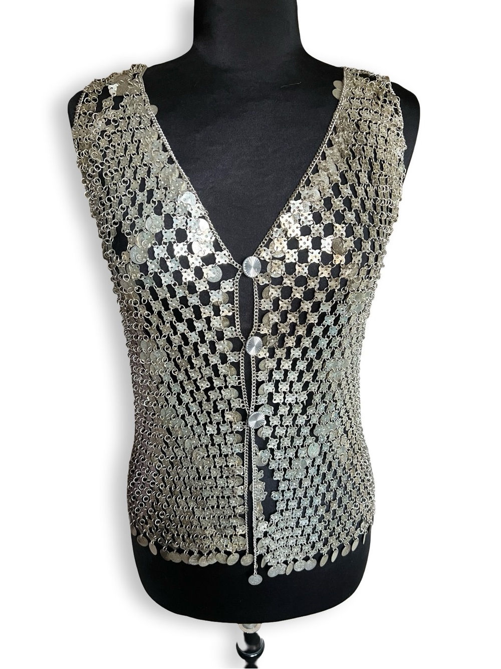 Vintage Paco Rabanne HEAVY Silver Toned Metal Chainmail Top Vest